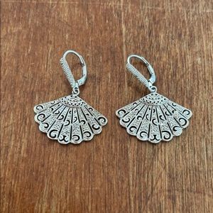Silver mini crystal fan drop earrings